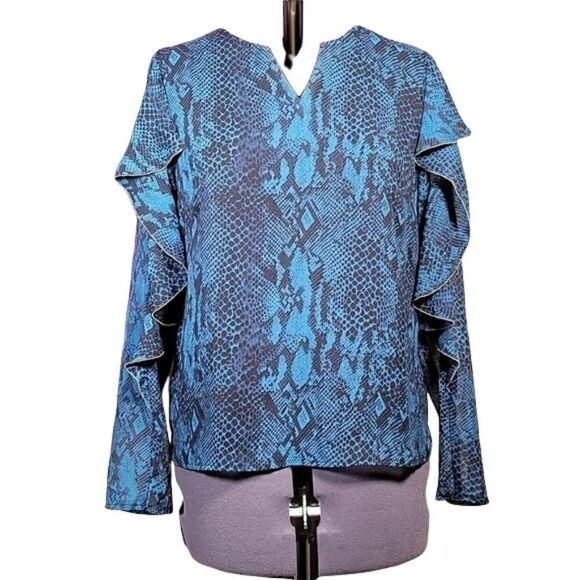 Thalia Sodi Tops - Thalia Sodi Snake-Print Ruffled-Sleeve Top Sz S
